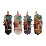 Rose quartz/tiger eye/black agate /amethyst gemstone point with 7 charka tree with silver and copper color metal