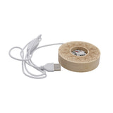 Lotus patterned wooden base tray white/yellow / multi-color light table lamp with a USB cable