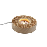 cross heart-carved patterned wooden base tray white/yellow / multi-color light table lamp with a USB cable