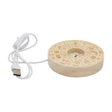 The twelve zodiac signs patterned wooden base tray white/yellow color light table lamp with a USB cable