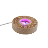 cross heart-carved patterned wooden base tray white/yellow / multi-color light table lamp with a USB cable