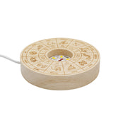 The twelve zodiac signs patterned wooden base tray white/yellow color light table lamp with a USB cable