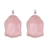 Pink/ white / Black Glass Buddha Head carving pendant in silver and gold metal color