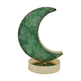 Green Fluorite /  Icicle Quartz Moon shape lamp with gold tone acrylic base