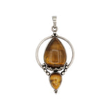 Tiger eye/black agate /amethyst/fluorite gemstone double teardrop pendant with silver color metal