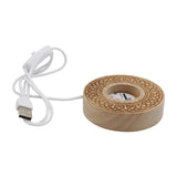 cross heart-carved patterned wooden base tray white/yellow / multi-color light table lamp with a USB cable