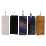 Rose quartz/tiger eye/black agate /amethyst/fluorite gemstone retangle pendant with silver color metal