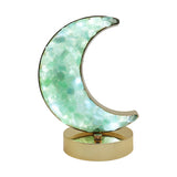 Green Fluorite /  Icicle Quartz Moon shape lamp with gold tone acrylic base