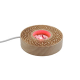 cross heart-carved patterned wooden base tray white/yellow / multi-color light table lamp with a USB cable