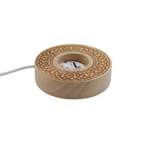 cross heart-carved patterned wooden base tray white/yellow / multi-color light table lamp with a USB cable