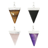 Rose quartz/tiger eye/black agate /amethyst gemstone triangle pendant with silver color metal