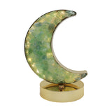 Green Fluorite /  Icicle Quartz Moon shape lamp with gold tone acrylic base
