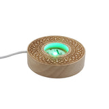 cross heart-carved patterned wooden base tray white/yellow / multi-color light table lamp with a USB cable