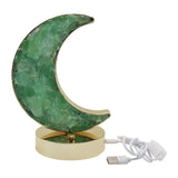 Green Fluorite /  Icicle Quartz Moon shape lamp with gold tone acrylic base