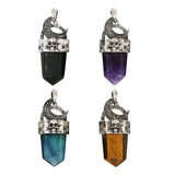 Tiger eye/black agate /amethyst/fluorite gemstone hexagon prism pendant with antique silver color metal