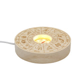 The twelve zodiac signs patterned wooden base tray white/yellow color light table lamp with a USB cable