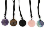 Rose quartz/tiger eye/black agate /amethyst/fluorite gemstone round flat tree texture pendant