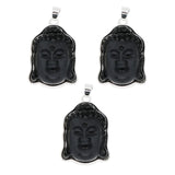 Pink/ white / Black Glass Buddha Head carving pendant in silver and gold metal color