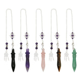 Rose quartz/tiger eye/black agate /amethyst/fluorite gemstone pendulums with silver color metal