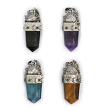 Tiger eye/black agate /amethyst/fluorite gemstone hexagon prism pendant with antique silver color metal