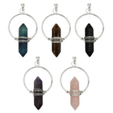 Rose quartz/tiger eye/black agate /amethyst/fluorite gemstone double point pendant with silver and copper color metal