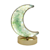 Green Fluorite /  Icicle Quartz Moon shape lamp with gold tone acrylic base