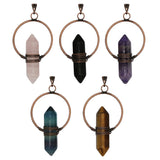 Rose quartz/tiger eye/black agate /amethyst/fluorite gemstone double point pendant with silver and copper color metal