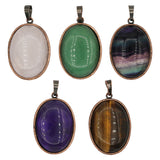 Rose quartz/tiger eye/black agate /amethyst/fluorite / green aventurine gemstone oval pendant with silver and copper color metal