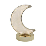 Green Fluorite /  Icicle Quartz Moon shape lamp with gold tone acrylic base
