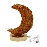 Gemstone chip Moon shape Lamp Gold Base 3setting light USB cable Lamp