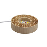 cross heart-carved patterned wooden base tray white/yellow / multi-color light table lamp with a USB cable