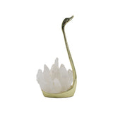 Quartz point/ Icicle quartz swan lamp with gold tone base, yellow light, USD cable