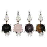 Rose quartz/tiger eye/black agate /amethyst  gemstone skull pendant with silver and copper color metal