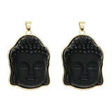Pink/ white / Black Glass Buddha Head carving pendant in silver and gold metal color