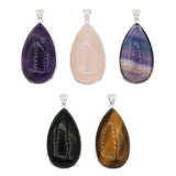 Rose quartz/black agate /amethyst/fluorite gemstone teardrop pendant with silver and copper color metal