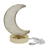 Green Fluorite /  Icicle Quartz Moon shape lamp with gold tone acrylic base