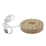 The twelve zodiac signs patterned wooden base tray white/yellow color light table lamp with a USB cable