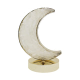 Green Fluorite /  Icicle Quartz Moon shape lamp with gold tone acrylic base