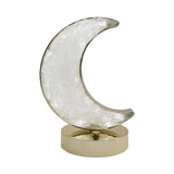 Green Fluorite /  Icicle Quartz Moon shape lamp with gold tone acrylic base