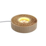 cross heart-carved patterned wooden base tray white/yellow / multi-color light table lamp with a USB cable