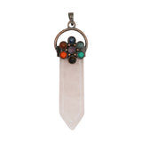 Rose quartz/tiger eye/black agate /amethyst gemstone flat point 7 chakra pendant with silver and copper color metal