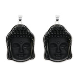 Pink/ white / Black Glass Buddha Head carving pendant in silver and gold metal color