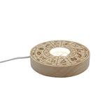 The twelve zodiac signs patterned wooden base tray white/yellow color light table lamp with a USB cable