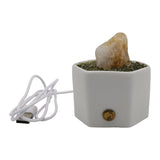 Citrine point / Rough green fluorite ceramic base lamp with 3lights setting come with USB cable