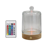 Glass container with wooden base lamp white/yellow / multi-color light table lamp with a USB cable