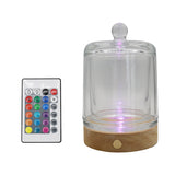 Glass container with wooden base lamp white/yellow / multi-color light table lamp with a USB cable