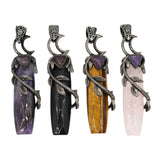 Rose quartz/tiger eye/black agate /amethyst/fluorite gemstone pendant with antique silver color metal