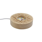 Lotus patterned wooden base tray white/yellow / multi-color light table lamp with a USB cable