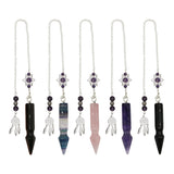Rose quartz/tiger eye/black obsidian/amethyst/fluorite gemstone pendulum with silver color metal