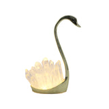 Quartz point/ Icicle quartz swan lamp with gold tone base, yellow light, USD cable